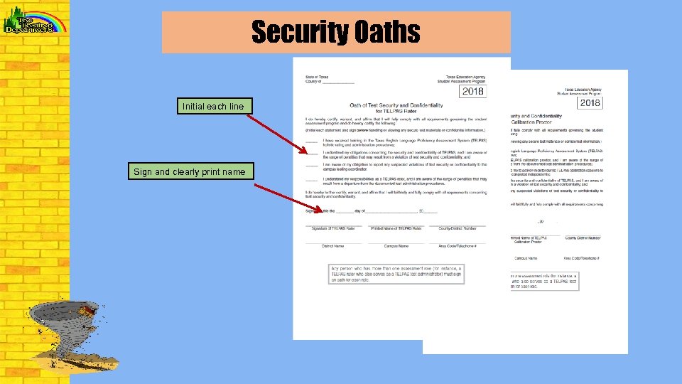 Security Oaths Initial each line Sign and clearly print name 
