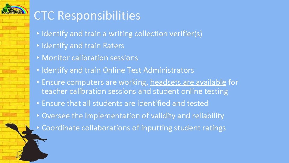 CTC Responsibilities • Identify and train a writing collection verifier(s) • Identify and train