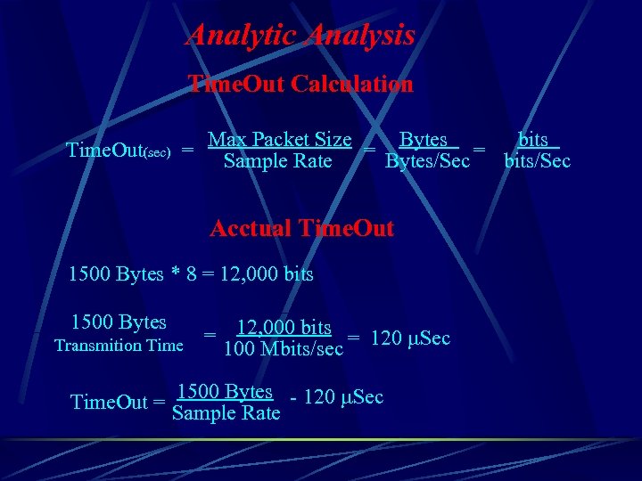 Analytic Analysis Time. Out Calculation Time. Out(sec) = Max Packet Size = Bytes =