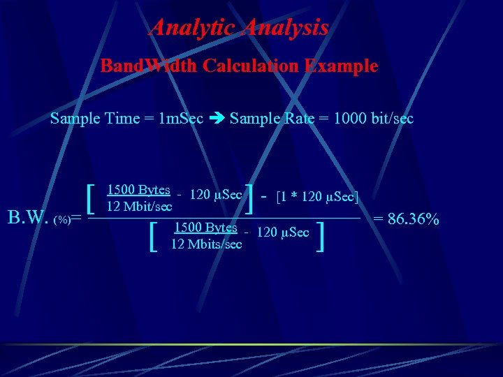 Analytic Analysis Band. Width Calculation Example Sample Time = 1 m. Sec Sample Rate