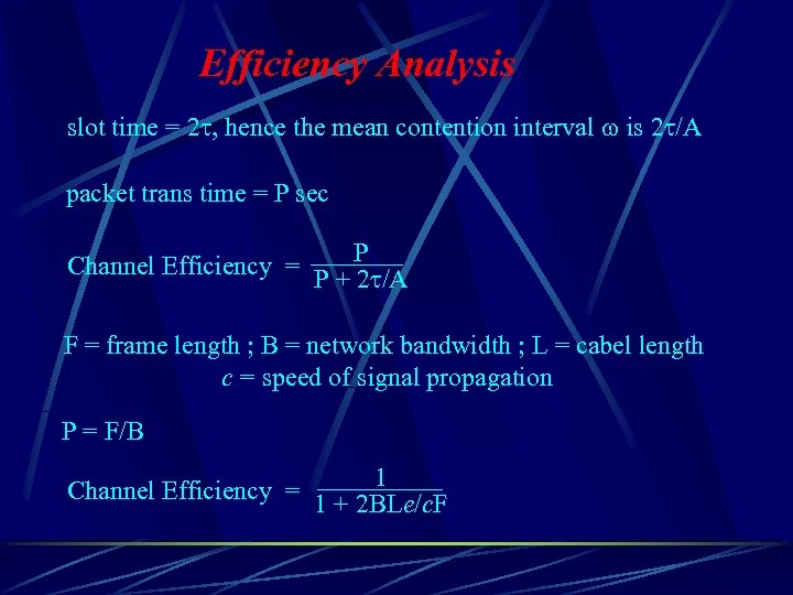 Efficiency Analysis slot time = 2 , hence the mean contention interval is 2