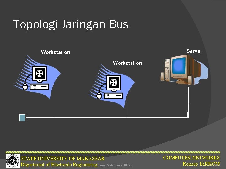 Topologi Jaringan Bus Server Workstation STATE UNIVERSITY OF MAKASSAR Department of Electronic Engineering Lecturer: