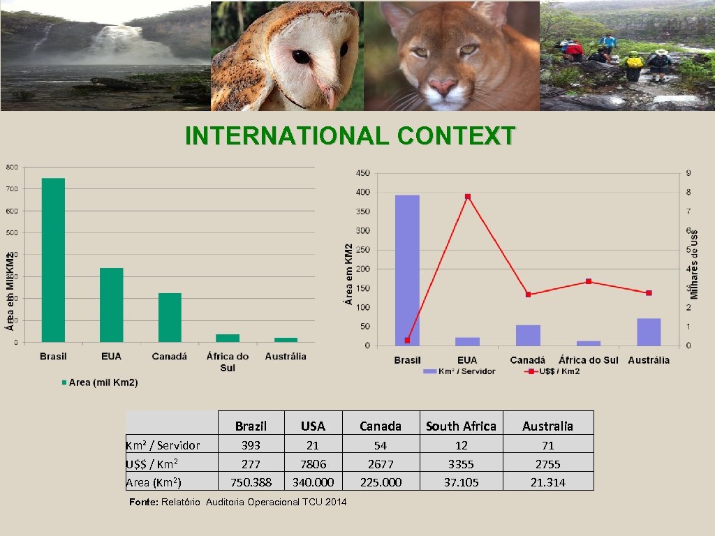 INTERNATIONAL CONTEXT Km² / Servidor U$$ / Km 2 Area (Km 2) Brazil USA