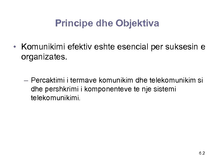 Principe dhe Objektiva • Komunikimi efektiv eshte esencial per suksesin e organizates. – Percaktimi