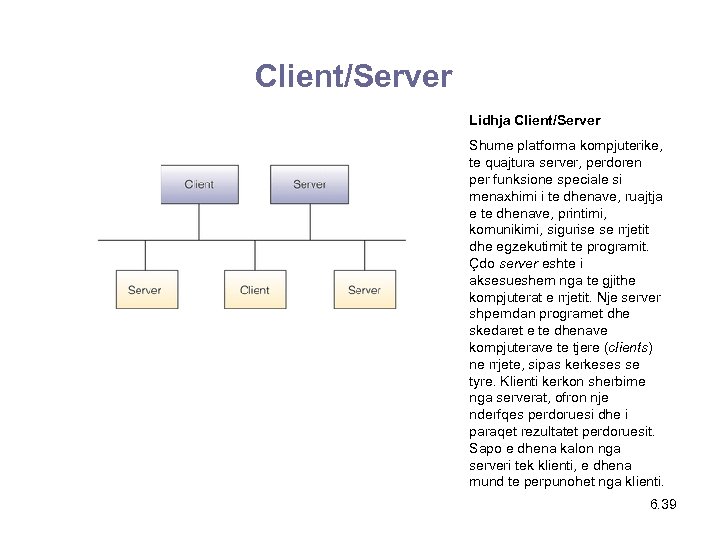 Client/Server Lidhja Client/Server Shume platforma kompjuterike, te quajtura server, perdoren per funksione speciale si