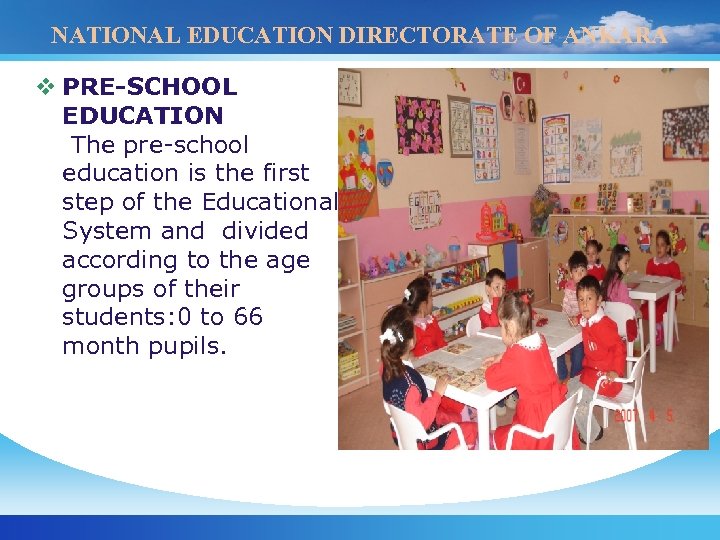 NATIONAL EDUCATION DIRECTORATE OF ANKARA v PRE-SCHOOL EDUCATION The pre-school education is the first