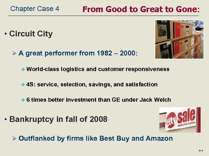 Chapter Case 4 From Good to Great to Gone: • Circuit City Ø A