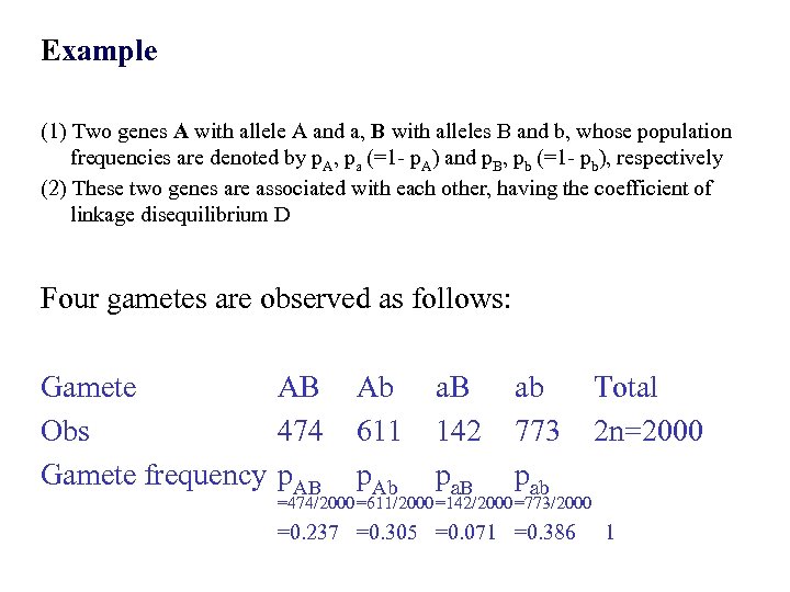 Example (1) Two genes A with allele A and a, B with alleles B