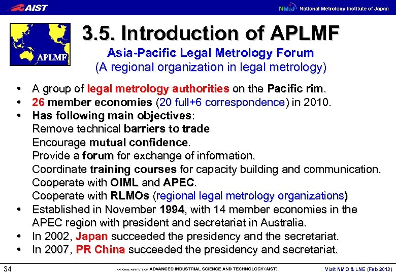 3. 5. Introduction of APLMF Asia-Pacific Legal Metrology Forum (A regional organization in legal