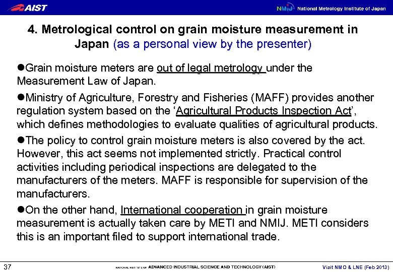 4. Metrological control on grain moisture measurement in Japan (as a personal view by