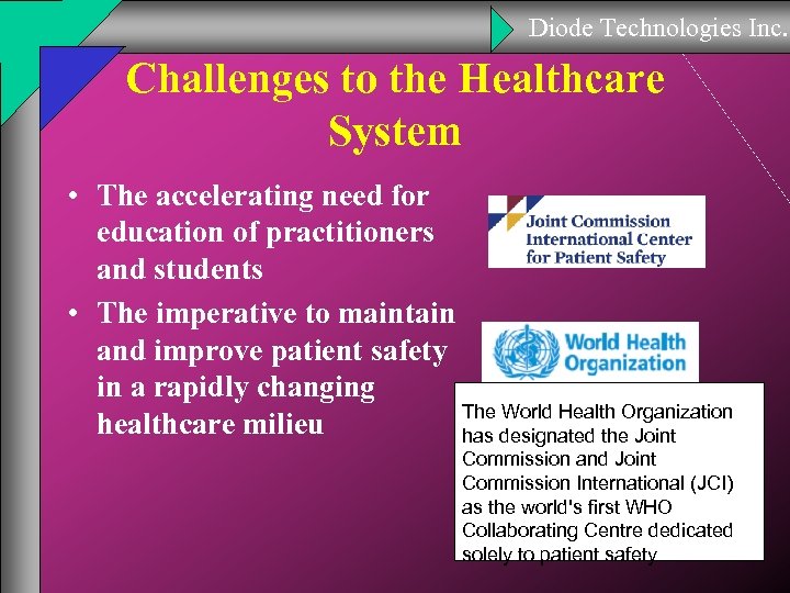 Diode Technologies Inc. Challenges to the Healthcare System • The accelerating need for education