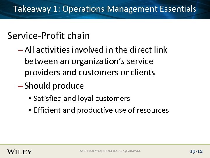 Takeaway Title Text Here Place Slide 1: Operations Management Essentials Service-Profit chain – All