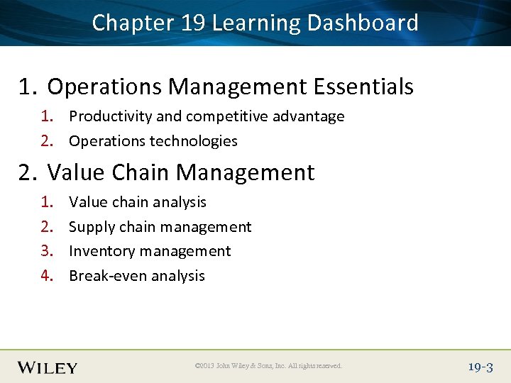 Place Slide Title 19 Learning Dashboard Chapter Text Here 1. Operations Management Essentials 1.