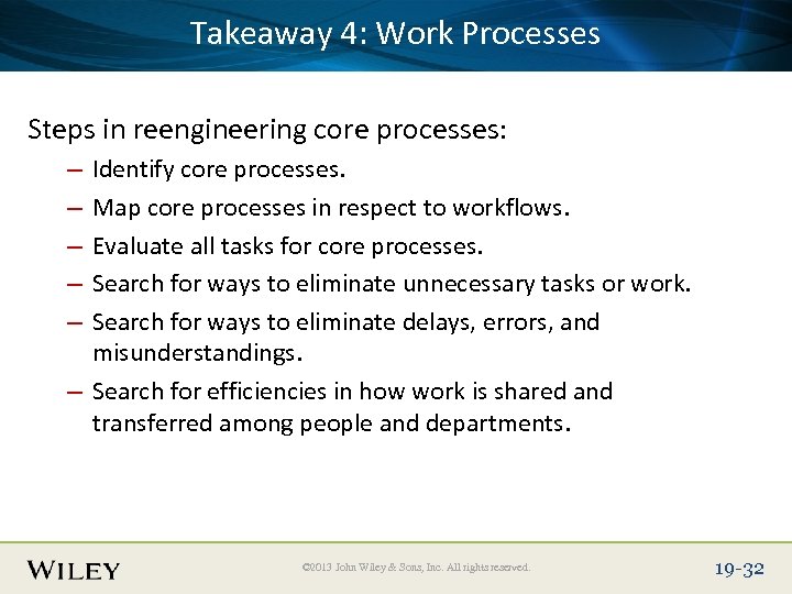 Takeaway 4: Work Place Slide Title Text Here Processes Steps in reengineering core processes: