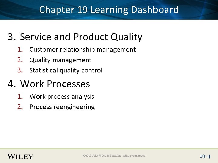 Place Slide Title 19 Learning Dashboard Chapter Text Here 3. Service and Product Quality
