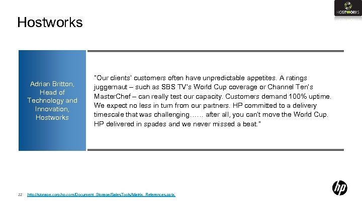 Hostworks Adrian Britton, Head of Technology and Innovation, Hostworks 22 “Our clients’ customers often