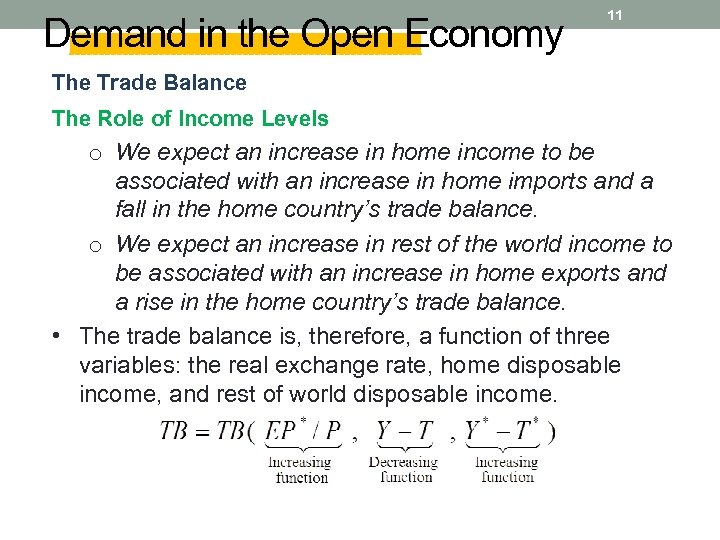 Demand in the Open Economy 11 The Trade Balance The Role of Income Levels