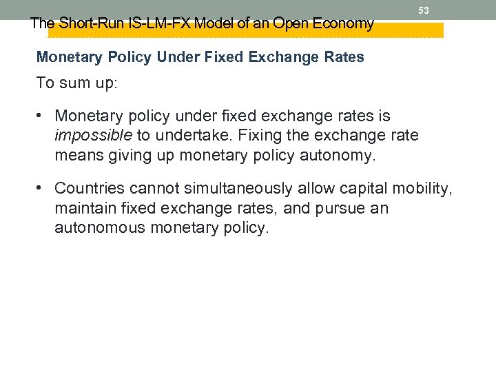 The Short-Run IS-LM-FX Model of an Open Economy 53 Monetary Policy Under Fixed Exchange