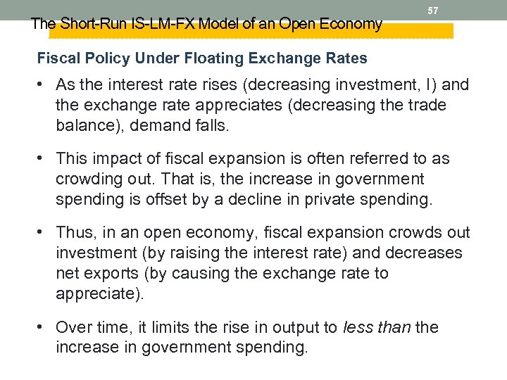 The Short-Run IS-LM-FX Model of an Open Economy 57 Fiscal Policy Under Floating Exchange