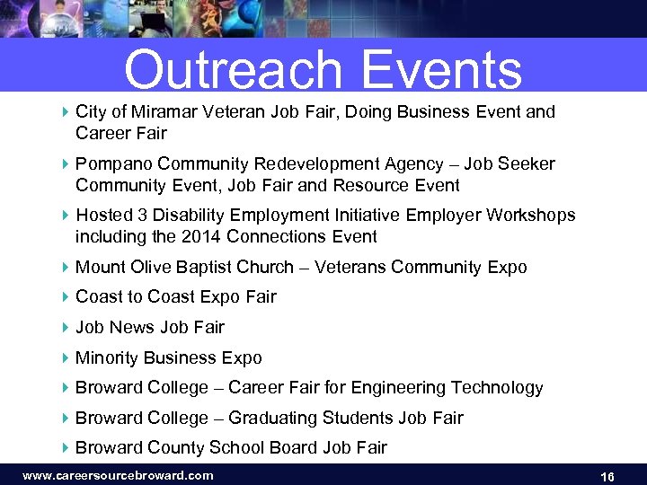 Outreach Events 4 City of Miramar Veteran Job Fair, Doing Business Event and Career