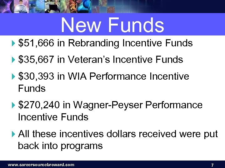 New Funds 4$51, 666 in Rebranding Incentive Funds 4$35, 667 in Veteran’s Incentive Funds