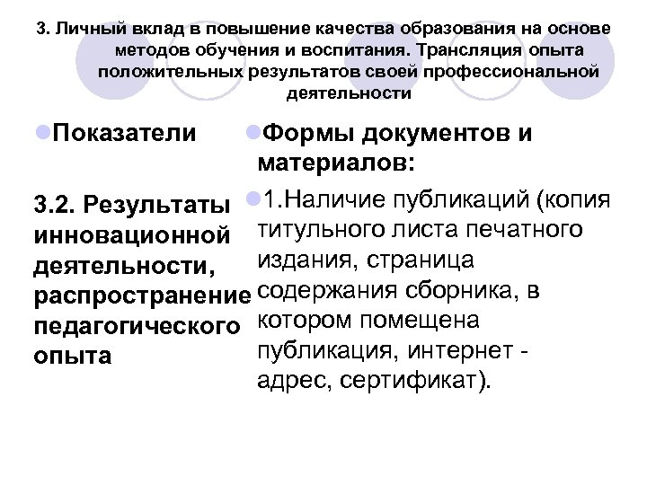 3. Личный вклад в повышение качества образования на основе методов обучения и воспитания. Трансляция