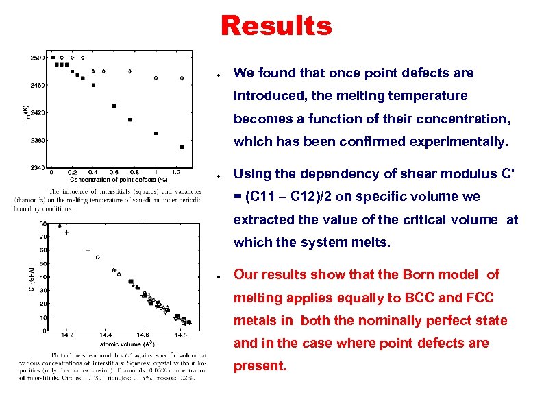 Results ● We found that once point defects are introduced, the melting temperature becomes