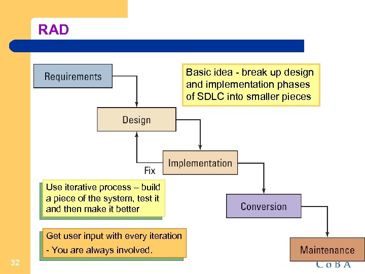 RAD Basic idea - break up design and implementation phases of SDLC into smaller