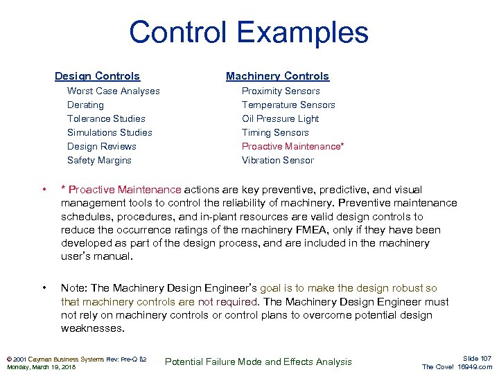 Control Examples Design Controls Worst Case Analyses Derating Tolerance Studies Simulations Studies Design Reviews
