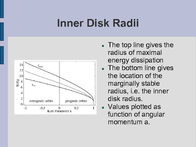 Inner Disk Radii The top line gives the radius of maximal energy dissipation The