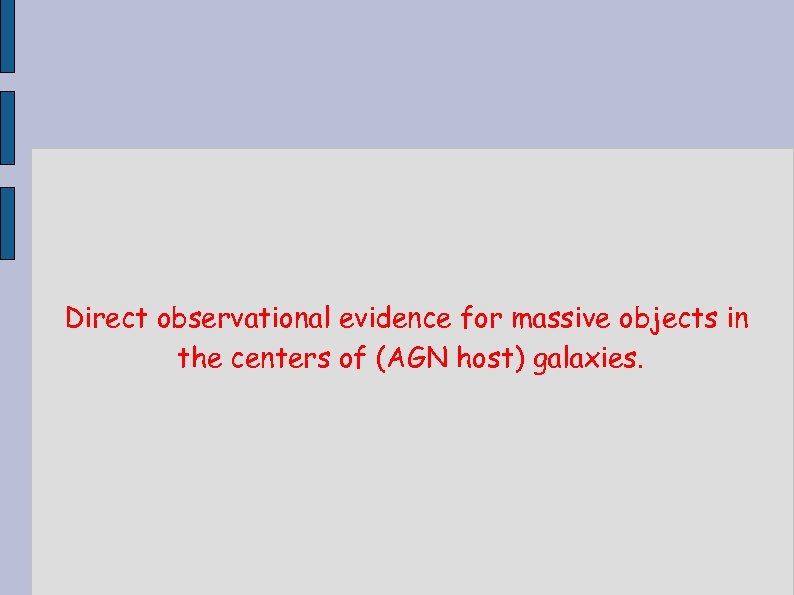 Direct observational evidence for massive objects in the centers of (AGN host) galaxies. 