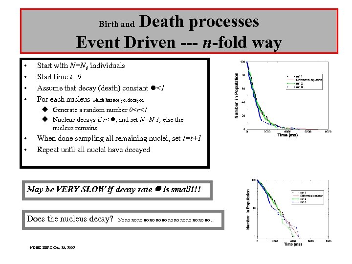 Death processes Event Driven --- n-fold way Birth and • • Start with N=N