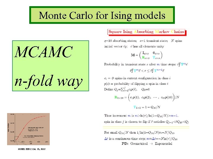 Monte Carlo for Ising models MCAMC n-fold way NIHES EERC Oct. 25, 2002 