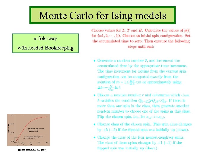 Monte Carlo for Ising models n-fold way with needed Bookkeeping NIHES EERC Oct. 25,