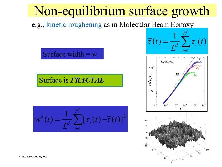 Non-equilibrium surface growth e. g. , kinetic roughening as in Molecular Beam Epitaxy Surface