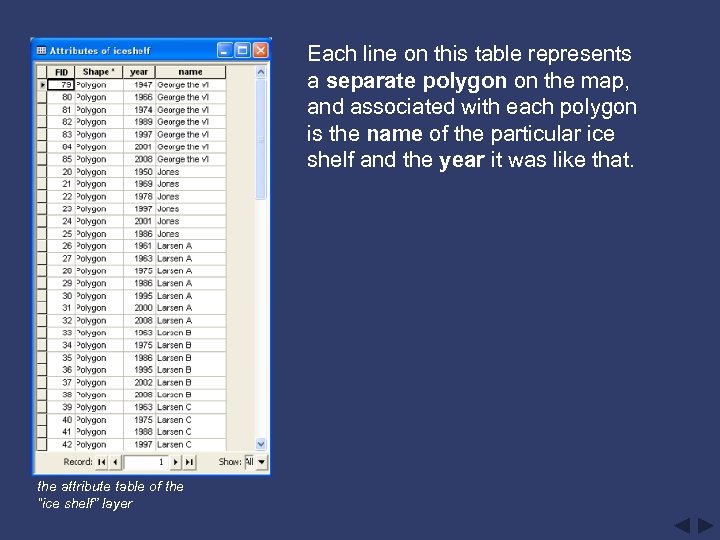 Each line on this table represents a separate polygon on the map, and associated
