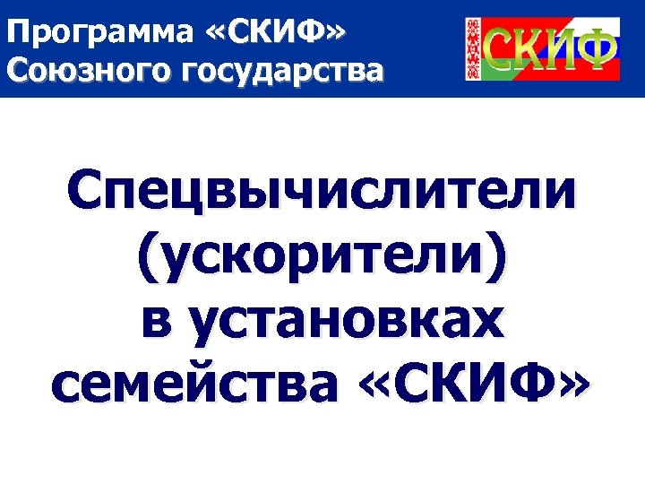 Программа «СКИФ» Союзного государства Спецвычислители (ускорители) в установках семейства «СКИФ» 