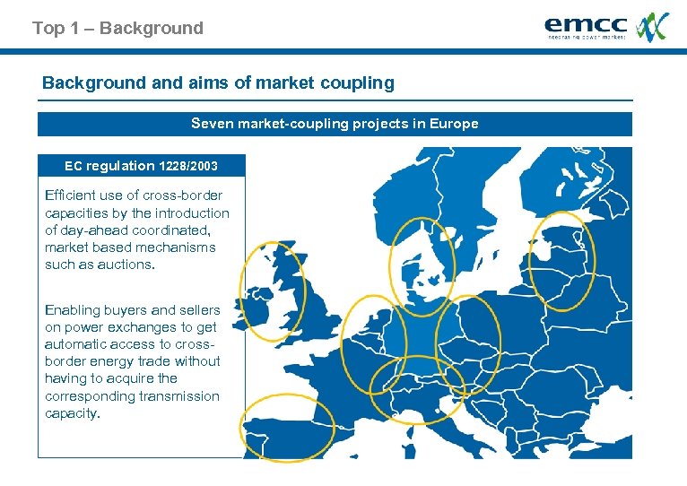 Top 1 – Background and aims of market coupling Seven market-coupling projects in Europe