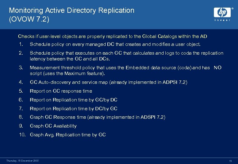 Monitoring Active Directory Replication (OVOW 7. 2) Checks if user-level objects are properly replicated