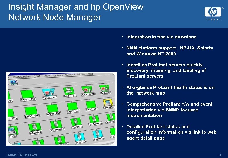 Insight Manager and hp Open. View Network Node Manager • Integration is free via