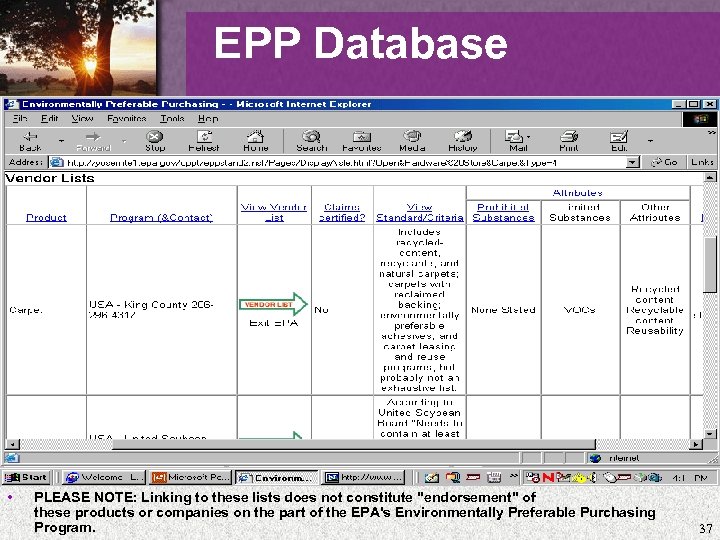 EPP Database • PLEASE NOTE: Linking to these lists does not constitute 