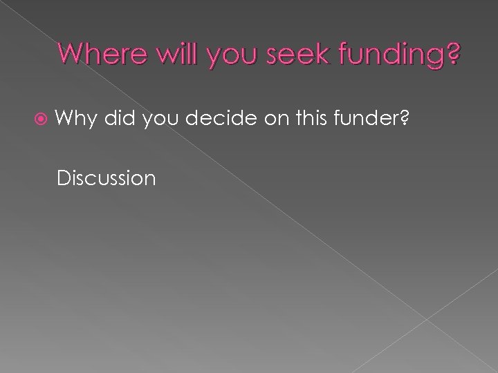 Where will you seek funding? Why did you decide on this funder? Discussion 