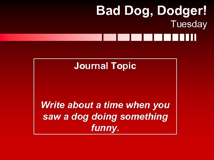 Bad Dog, Dodger! Tuesday Journal Topic Write about a time when you saw a