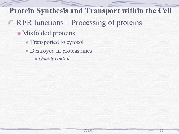 Protein Synthesis and Transport within the Cell RER functions – Processing of proteins Misfolded