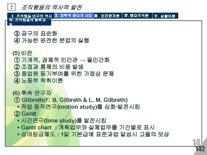 2 조직행동의 역사적 발전 Ⅰ. 조직행동 연구의 역사 Ⅱ. 과학적 관리의 시대 Ⅲ. 인간관계론