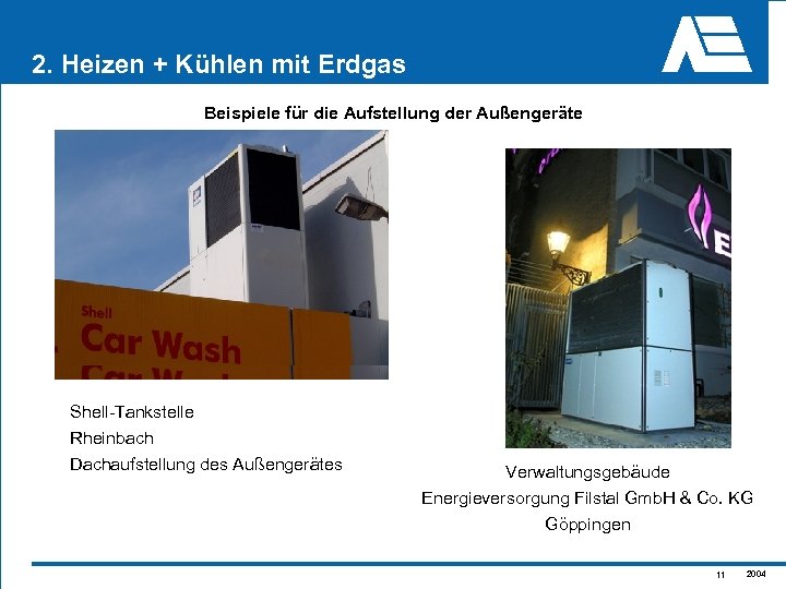 2. Heizen + Kühlen mit Erdgas Beispiele für die Aufstellung der Außengeräte Shell-Tankstelle Rheinbach