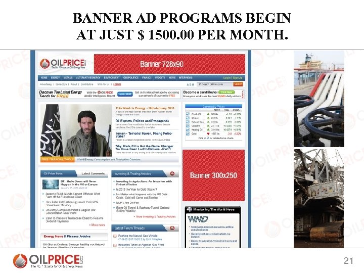 BANNER AD PROGRAMS BEGIN AT JUST $ 1500. 00 PER MONTH. 21 