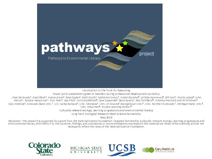 Introduction to the Tools for Reasoning Power point presentation given to teachers during professional