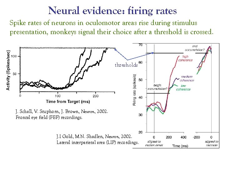 Neural evidence: firing rates Spike rates of neurons in oculomotor areas rise during stimulus