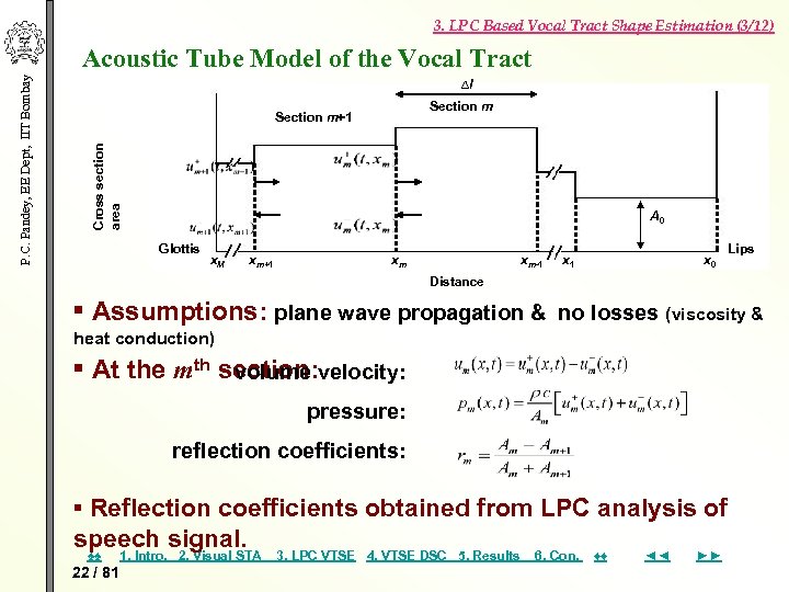 3. LPC Based Vocal Tract Shape Estimation (3/12) P. C. Pandey, EE Dept, IIT